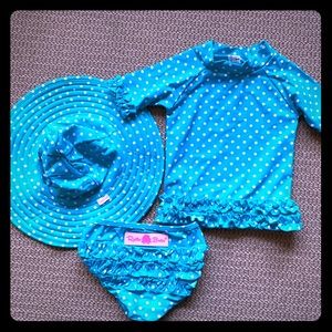 Ruffle Butts 3-piece swim set size 12-18 months